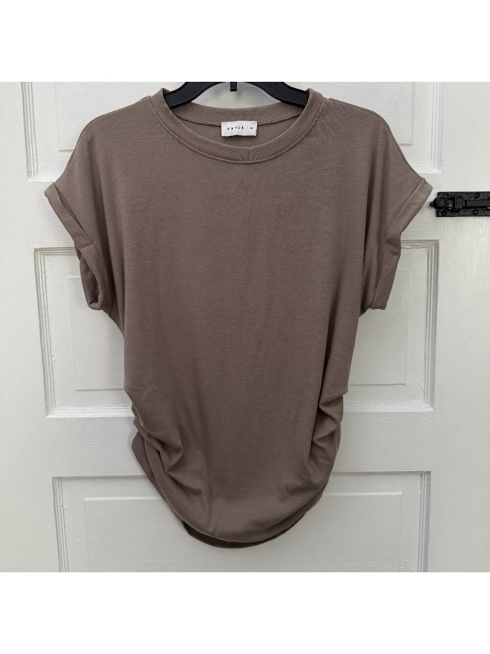 Hayes Women’s MP Taupe Brown Ruched Side Dolman Sleeve Stretch Top